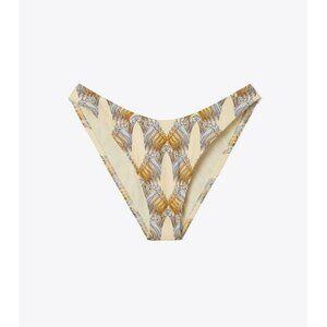 T-145. Tory Burch Printed High-Leg Hipster Bikini Bottom Sand Deco Crane Geo